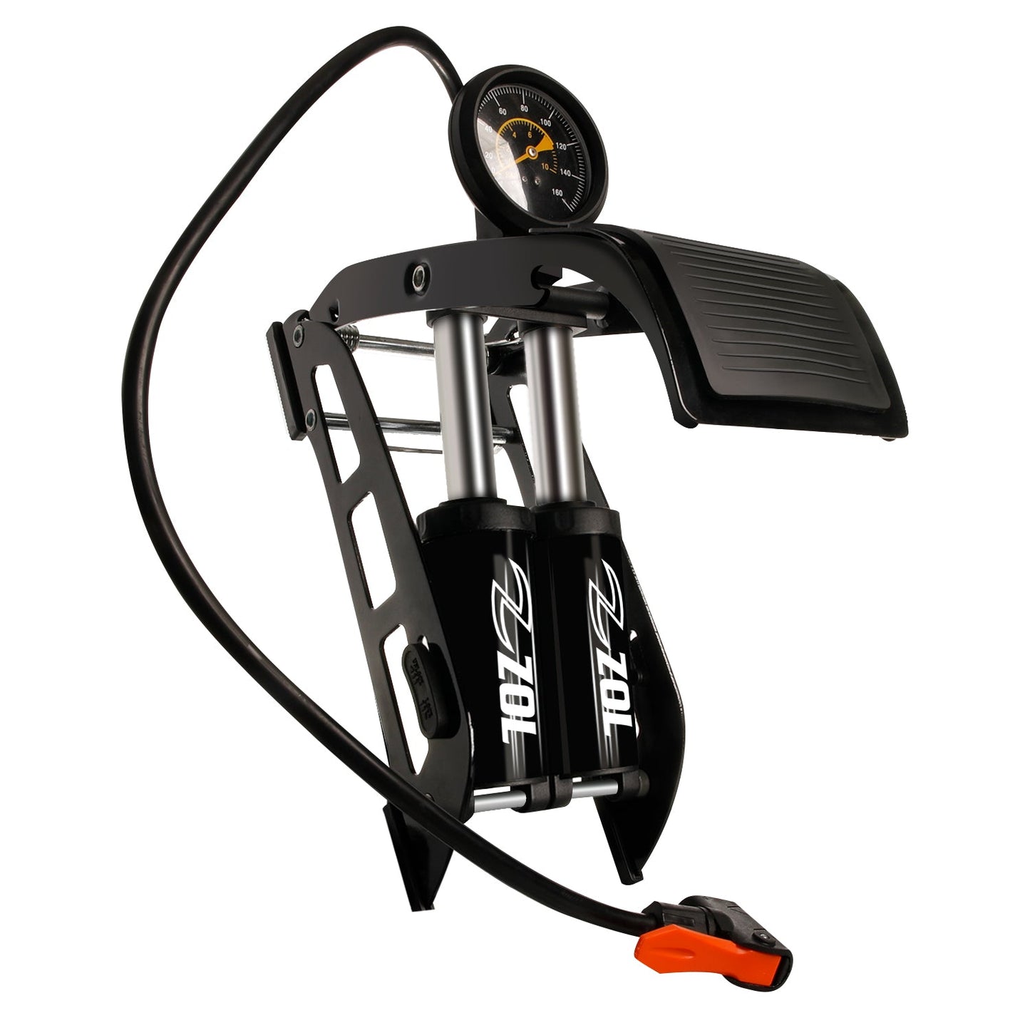 Zol Double Barrel Bike Floor Foot Pump ,Portable Air Pump Inflator Pump with 160PSI Precision Pressure Gauge Fits Presta Schrader and Deutschland Valve for Bicycle