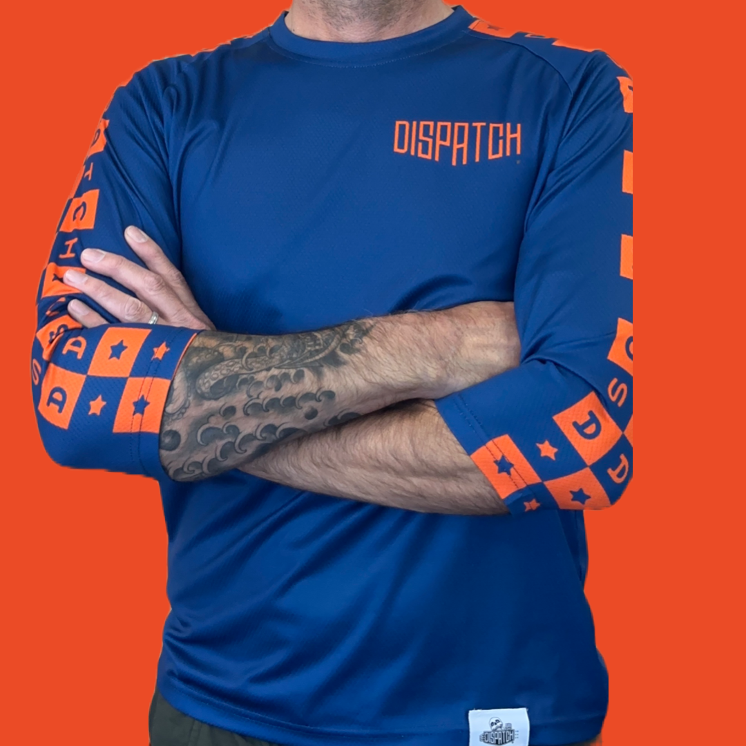 Dispatch Blue & Orange Checkerboard 3/4 Sleeve Mountain Bike Jersey