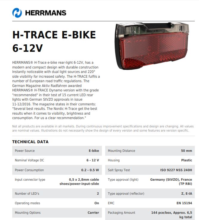 H-Trace E-Bike Taillight