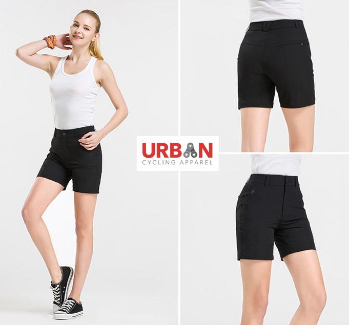 Women's Commuter Urban Casual Cycling Bike Shorts with Padded Underliner - Two Shorts in One