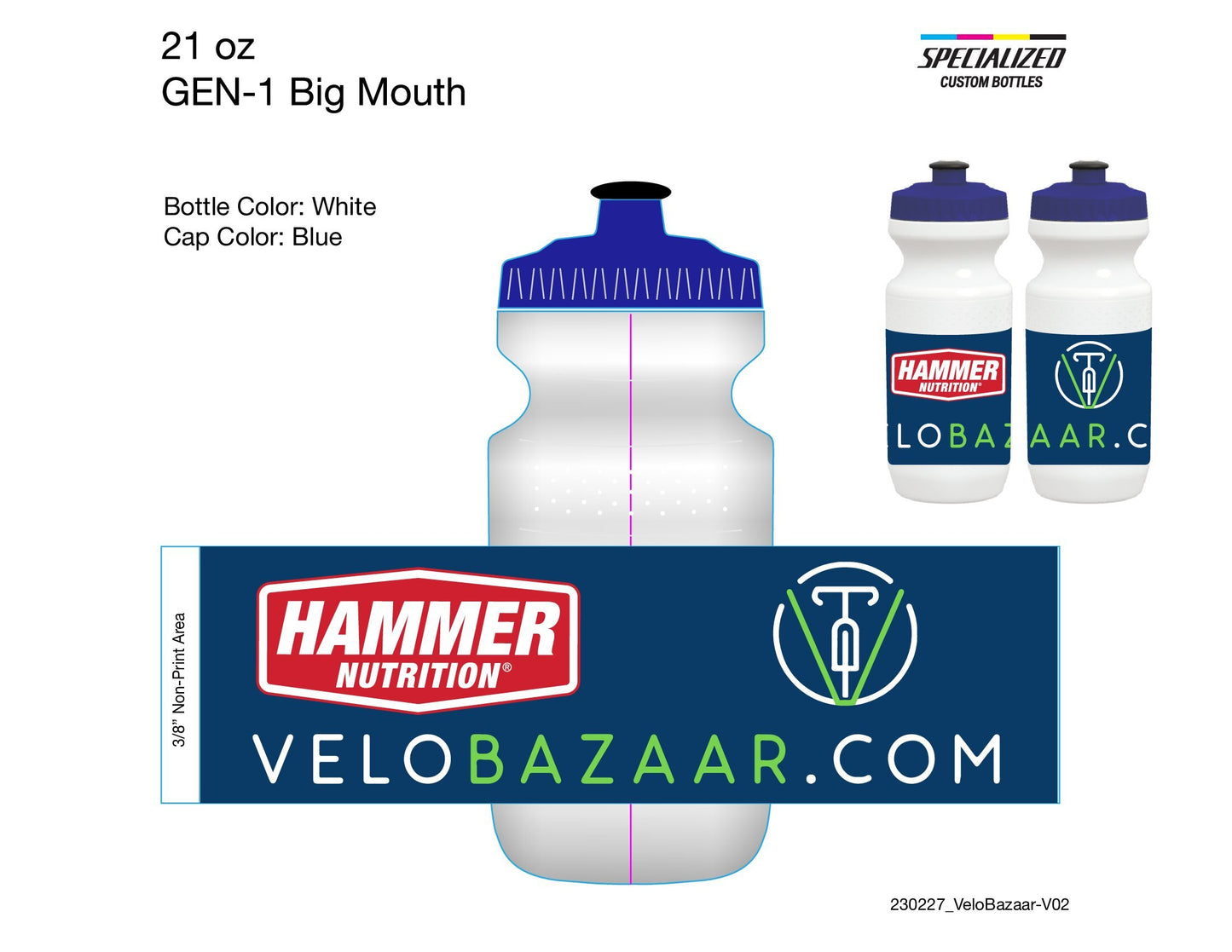 VeloBazaar.com Purist Big Mouth 21oz Water Bottle Hammer Nutrition Blue Cap